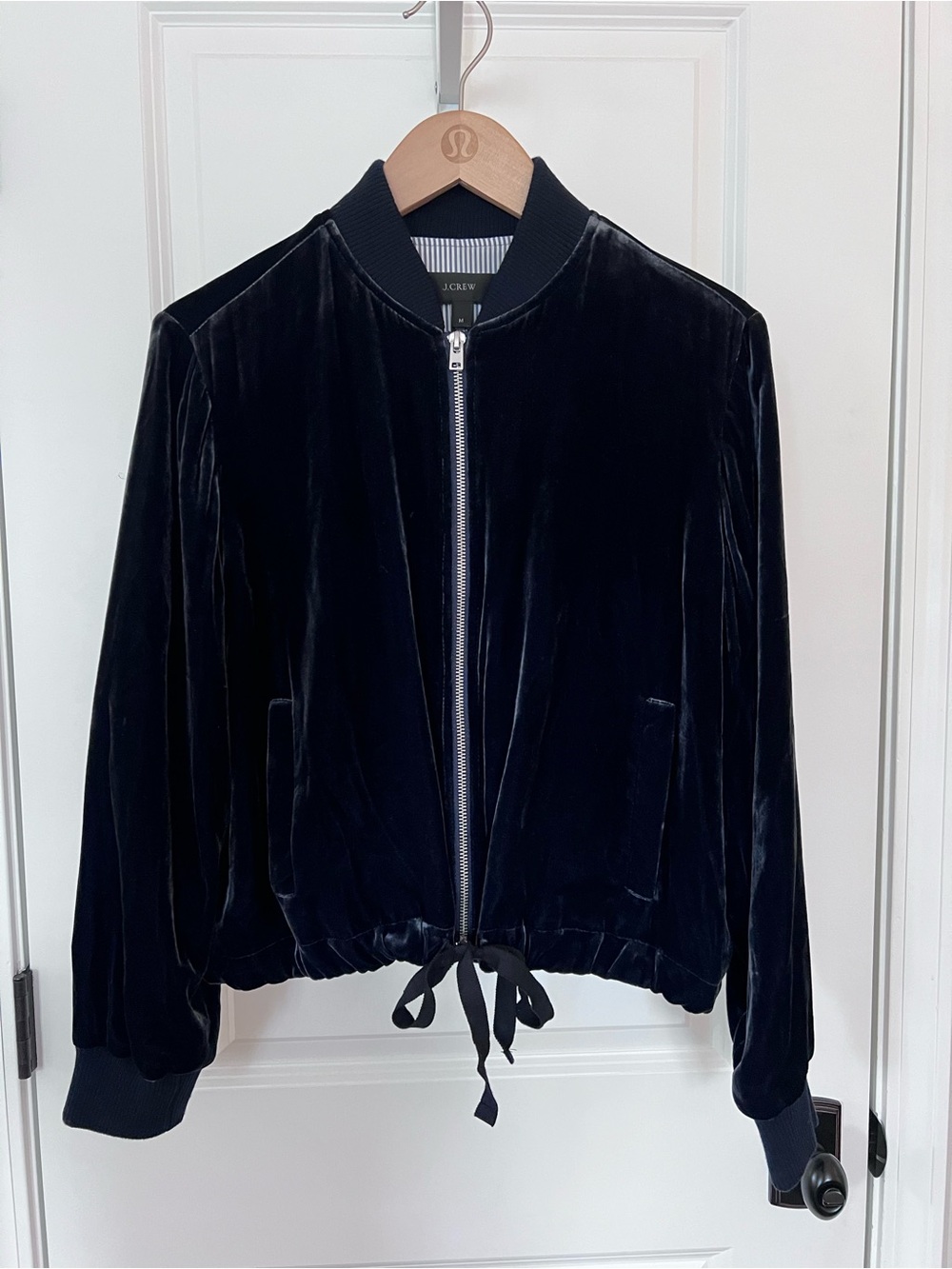 J. Crew Navy Blue Velvet Silk Blend Track Jacket Size Medium EUC